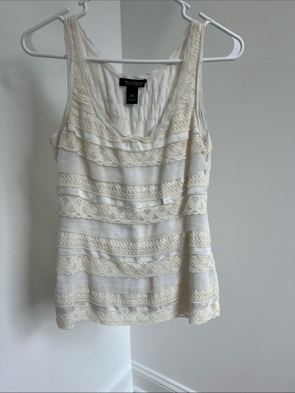 White House Black Market Ivory Lace-Striped Tank Top